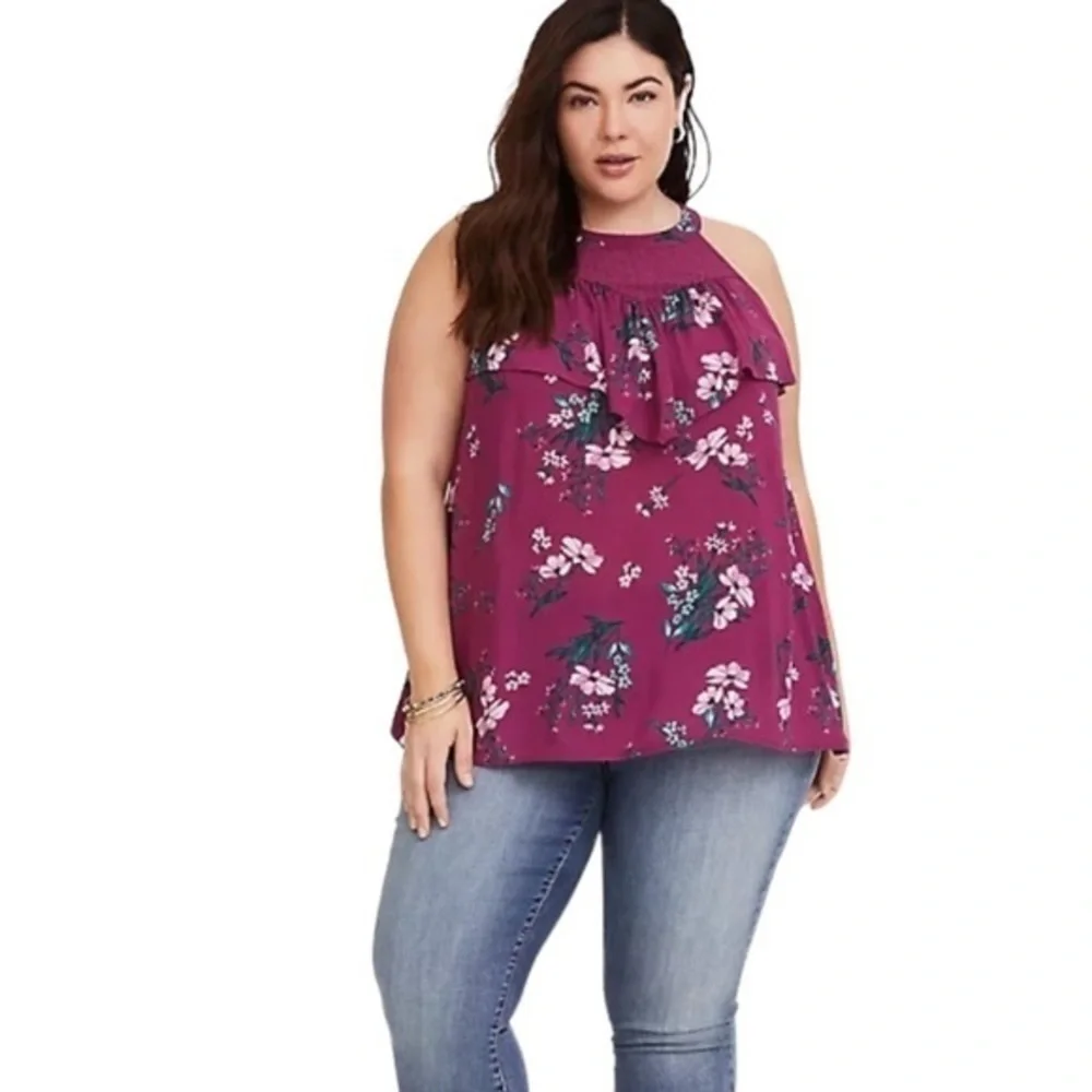 TORRID CHALLIS RUFFLE TANK - Picture 2 of 4